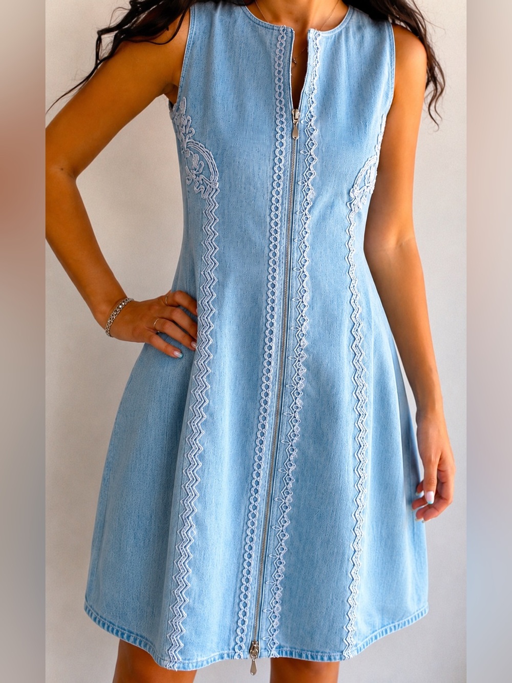 NEW ERMANNO SCERVINO embroidered denim dress, size S